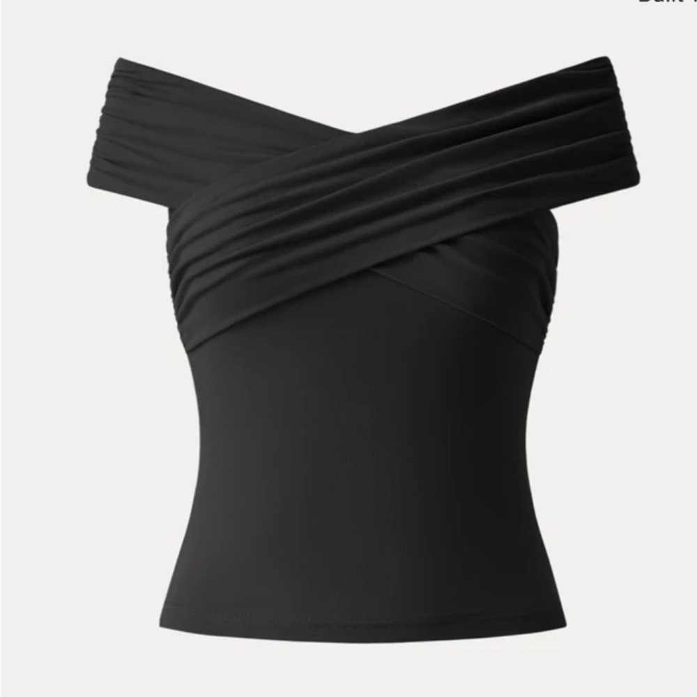 OGL Black Off-Shoulder Ruched Short Sleeve Top